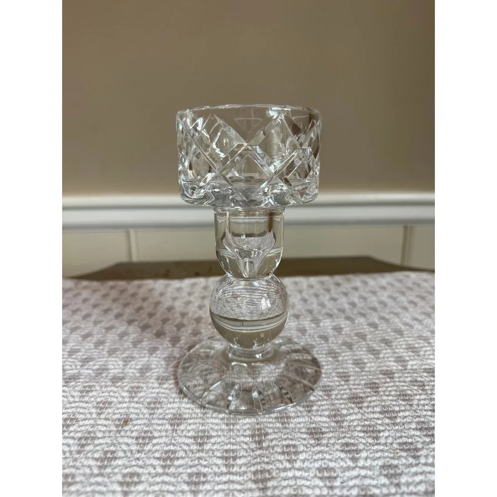 Vintage Real Crystal Candlestick‎ Holder 6 Inch Diamond Cut Clear Glass Taper